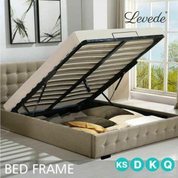 Levede Bed Frame Base With Gas Lift Queen Size Platform Fabric