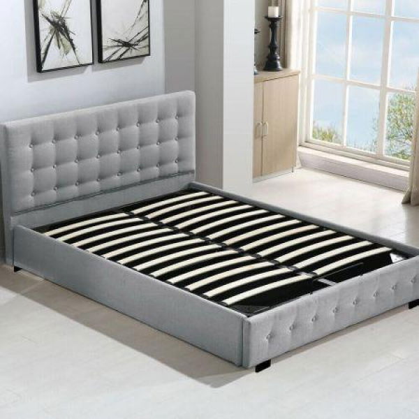 Levede Bed Frame Queen Size Mattress Platform Fabirc With Storage Gas Lift