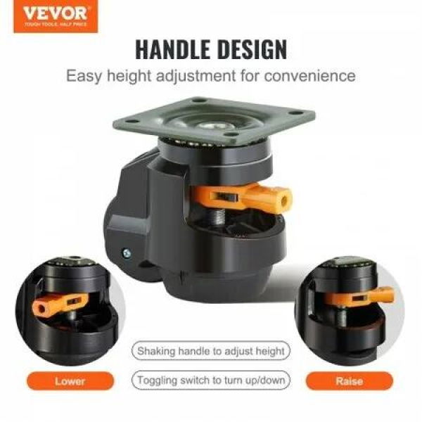 Leveling Casters Set of 4 1000 kg Total Load Capacity 63.5 mm Heavy Duty with Upgraded Handle Design 360 Degree Swivel Caster Wheels Adjustable Casters