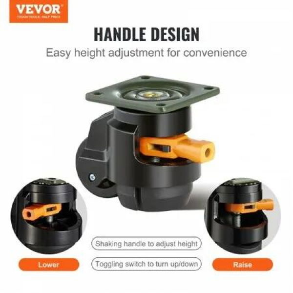 Leveling Casters Set of 4 500 kg Total Load Capacity 50.8 mm Heavy Duty with Upgraded Handle Design 360 Degree Swivel Caster Wheels Adjustable Casters