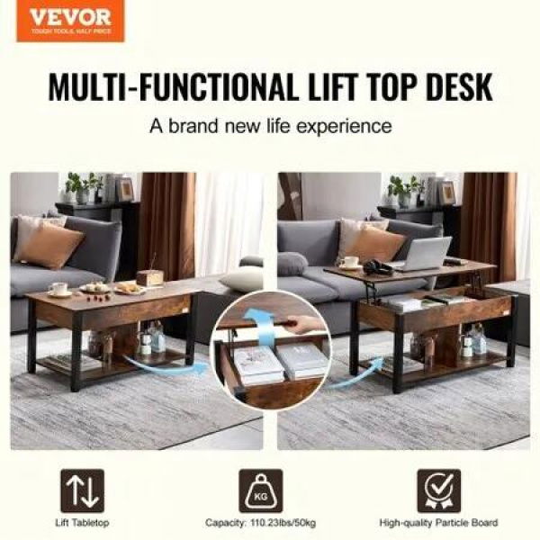 Lift Top Coffee Table 41.7' Rectangle Coffee Table for Living Room Brown