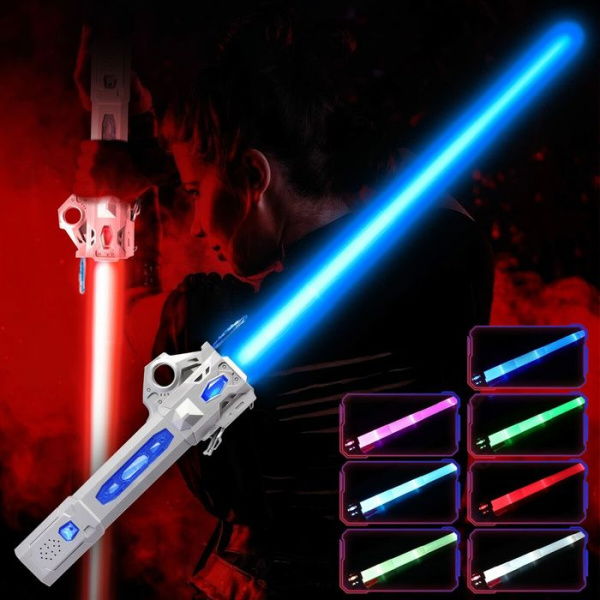 Light Saber 7 Color Lightsaber Sword Sound 2 In1 Double-Bladed LED Expandable Lightsabers For Kids Set Christmas Birthday Present Silverblue