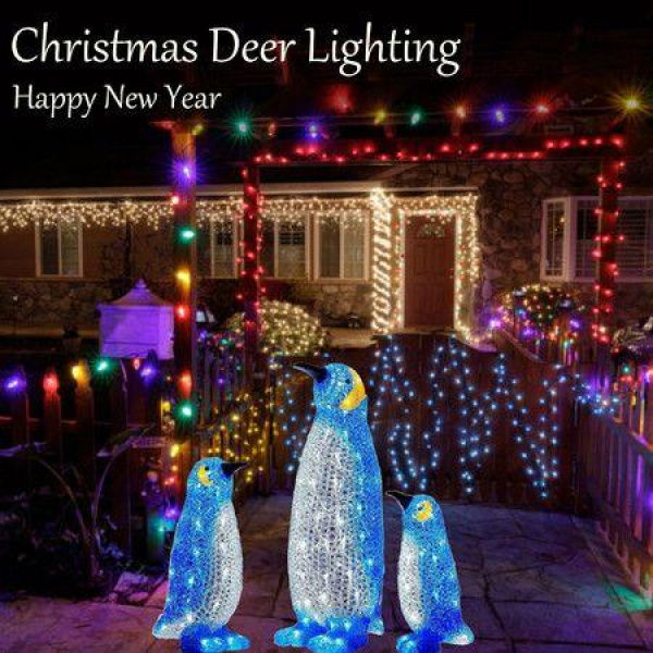 Light-up Acrylic Penguin LED Mini Lights Christmas Decoration Colorful Light Batteries Power