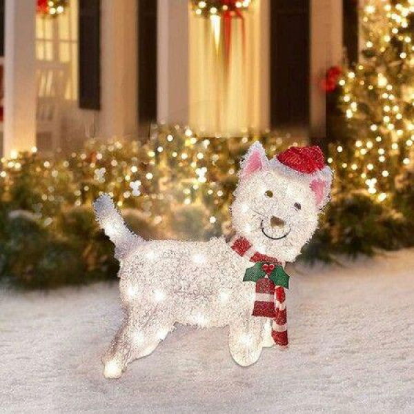 Light-Up Christmas Garden Decor, Acrylic Dog Garden Stake with Lights Yard Decor Garden Statue, Realistic Garden Sculpture for Pathway Backyard Lawn Landscape