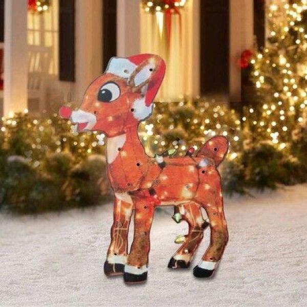 Light-Up Christmas Garden Decor, Acrylic Sika Deer Garden Stake with Lights Yard Decor Garden Statue, Realistic Garden Sculpture for Pathway Backyard Lawn Landscape