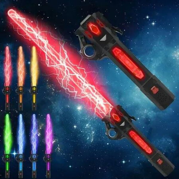 Light Up Sword, Flashing Dueling Sabers for Kids with FX Sound Retractable Blade, 7 Light Color War Warriors Weapon Toy, Christmas Birthday Gift, Black