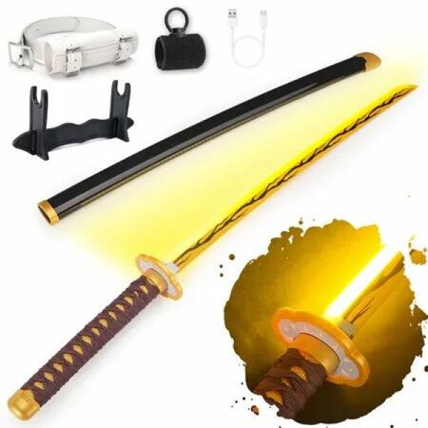 Light Up Sword,101cm 40 Inches Rechargeable Plastic Replica with Belt & Stand,Sword with Original Texture Kaigaku