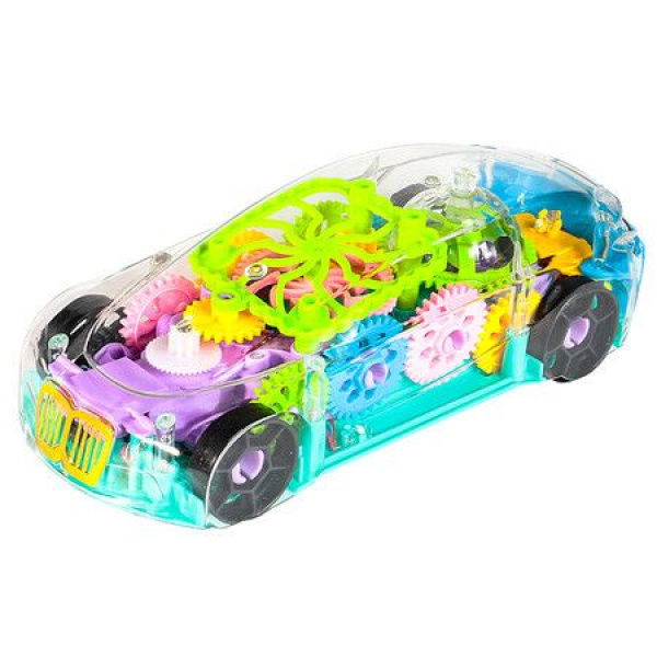 Light Up Transparent Toy Car Mechanical Race Car With Colorful Moving Gears LED Light Effects Plays Music Toy For Kids Age 3+ (Green)