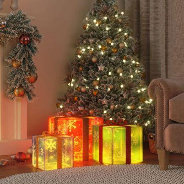 Lighted Christmas Boxes 3 pcs 64 LEDs Warm White