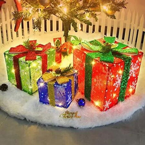 Lighted Christmas Gift Set of 3 Christmas Lighted Decorations Yard Home Small / Medium / Large