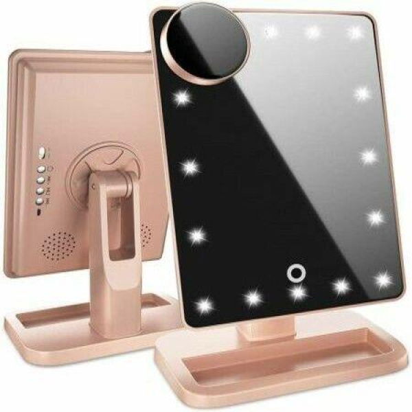 Lighted Makeup Mirror Vanity Mirror With Bluetooth (Rose Gold)