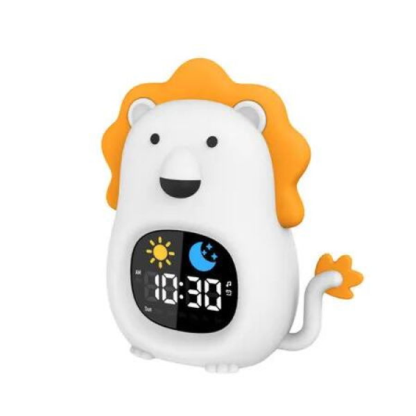 Lion Alarm Clock Cute Touch Night Light 9 Colors & 6 White Noise Sounds Ok to Wake with Child Lock Sleep Training & Time Learning