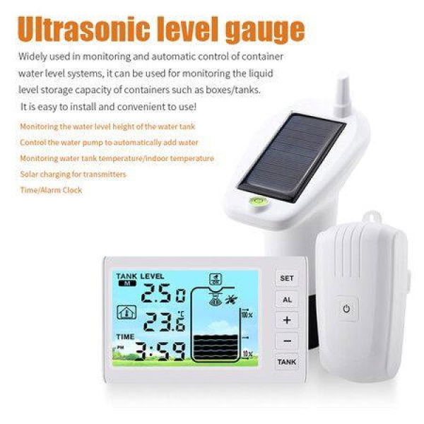 Liquid Level Sensor, Wireless Ultrasonic Tank Liquid Depth Level Meter With Alarm Clock For Electronic Ultrasonic Open Under Ground Measurement