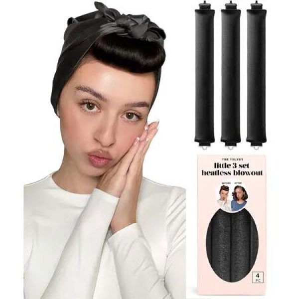 Little Velvet Overnight Curls Blowout 3 Rods Heatless Hair Curler to Sleep in Satin Heatless Curls No Heat Hair Rollers Black