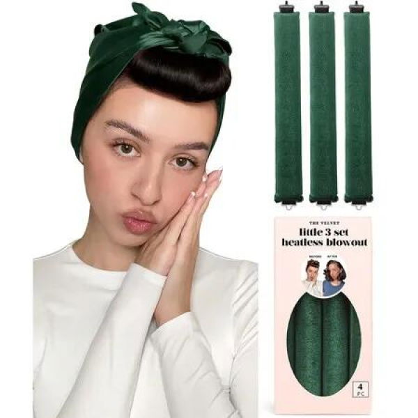 Little Velvet Overnight Curls Blowout 3 Rods Heatless Hair Curler to Sleep in Satin Heatless Curls No Heat Hair Rollers Green