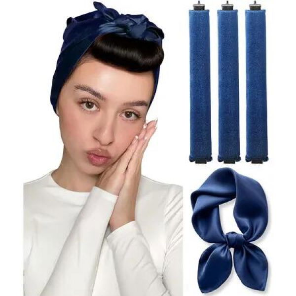 Little Velvet Overnight Curls Blowout 3 Rods Heatless Hair Curler to Sleep in Satin Heatless Curls No Heat Hair Rollers Navy