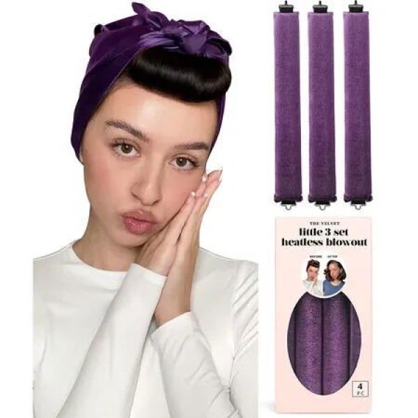 Little Velvet Overnight Curls Blowout 3 Rods Heatless Hair Curler to Sleep in Satin Heatless Curls No Heat Hair Rollers Purple