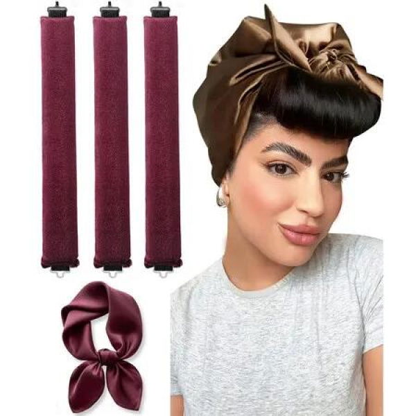 Little Velvet Overnight Curls Blowout 3 Rods Heatless Hair Curler to Sleep in Satin Heatless Curls No Heat Hair Rollers Wine Red