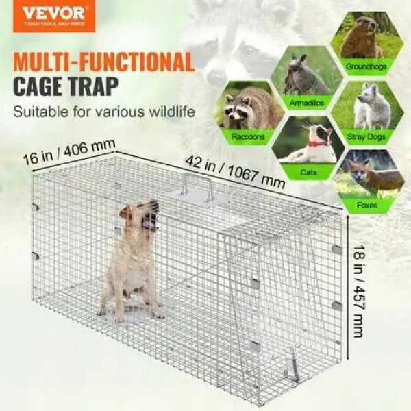 Live Animal Cage Trap 42' x 16' x 18' Humane Cat Trap Cats Squirrels Mouse