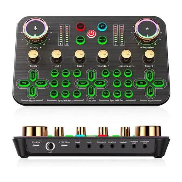 Live Sound Card Audio Mixer, Audio Interface with DJ Mixer Live Sound Effects and Voice Changer, 48V Phantom Power, Podcast Mixer for Phone PC Live Streaming Recording Tiktok YouTube Gaming