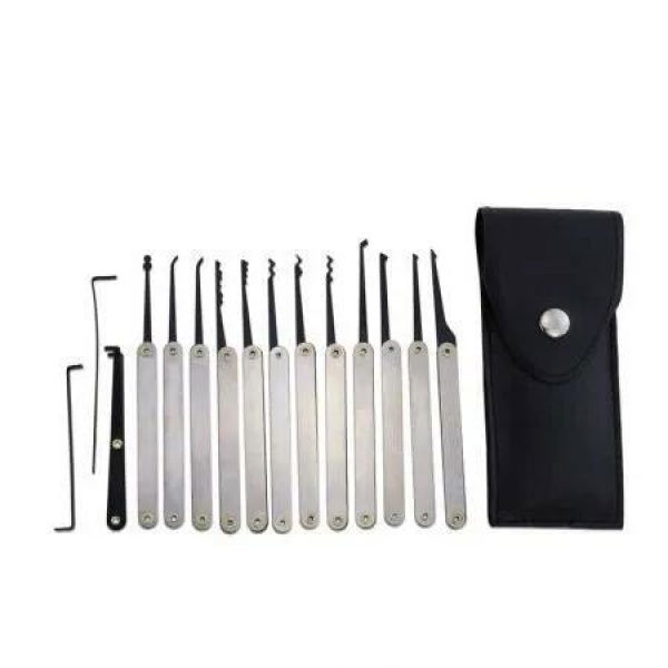 LOCKMALL 15-Piece Stainless Steel Hook Lock Pick Set in Silver and Black