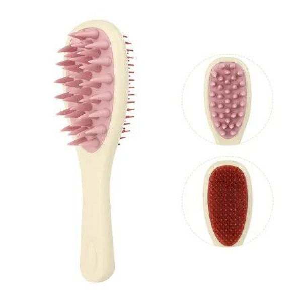Long Handle Hair Silicone Scalp Massage Brush, 2 in 1 Double Sided Hair Comb Shampoo Brush, Multicolor, Beige