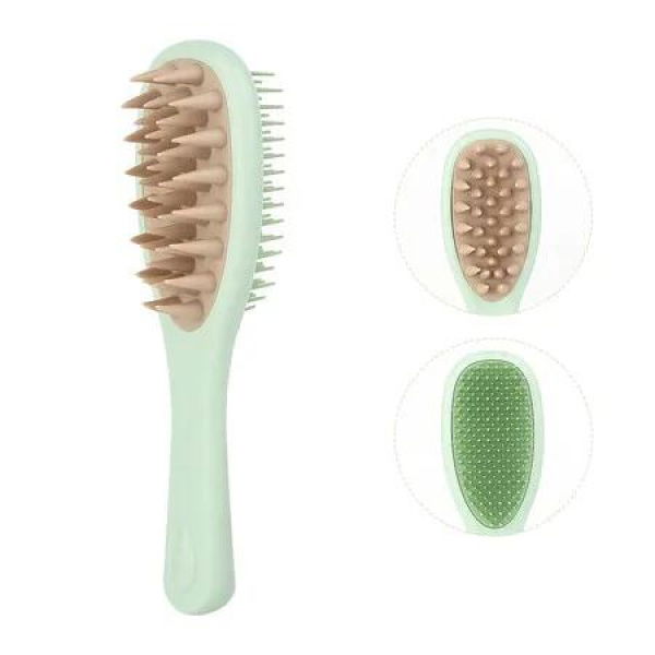 Long Handle Hair Silicone Scalp Massage Brush, 2 in 1 Double Sided Hair Comb Shampoo Brush, Multicolor, Green