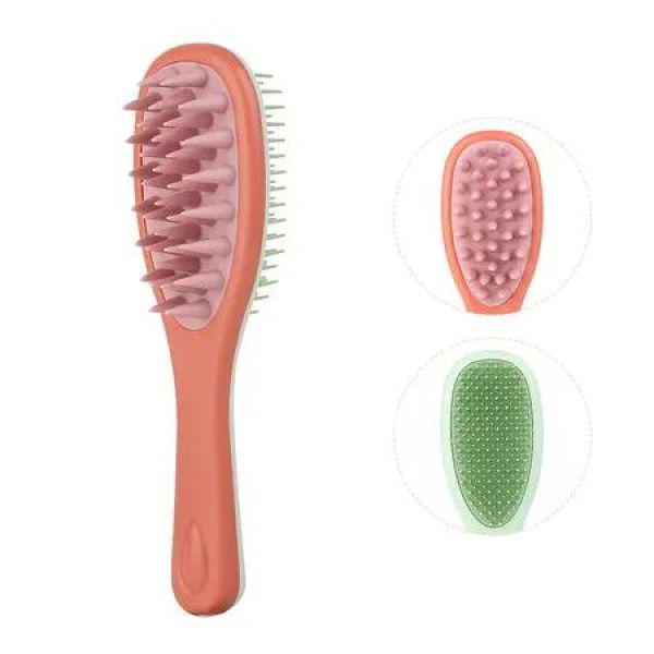 Long Handle Hair Silicone Scalp Massage Brush, 2 in 1 Double Sided Hair Comb Shampoo Brush, Multicolor, Red