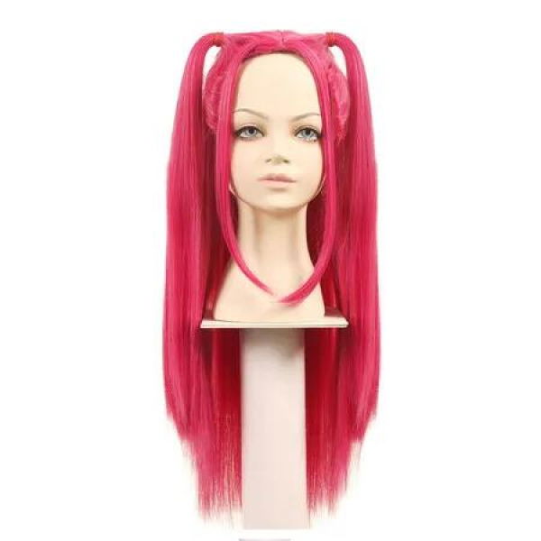 Long Straight Hot Pink Cosplay Wig with 2 Ponytails for Women Halloween Party Costume