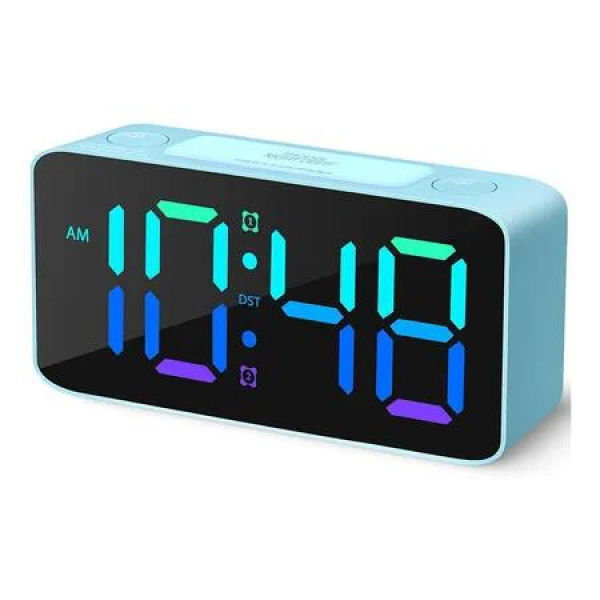 Loud Alarm Clock for Heavy Sleepers, RGB Digital Clock with 7 Color NightLight, Adjustable Volume,USB Charger, Small Clocks for Bedrooms Bedside, ok to Wake for Kids,Teens (Blue+RGB)