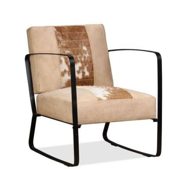 Lounge Chair Genuine Goatskin and Canvas Cream