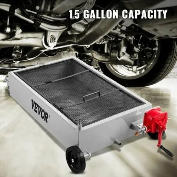 Low Profile Oil Drain Pan Truck Drain Pan 57 L with Pump Hose Casters