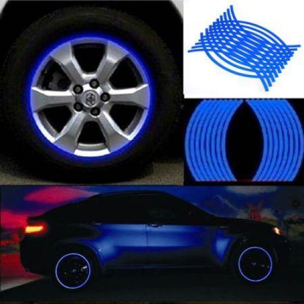 LUD 18 Strips Motorcycle Car Wheel Tire Stickers Reflective Rim Tape Blue