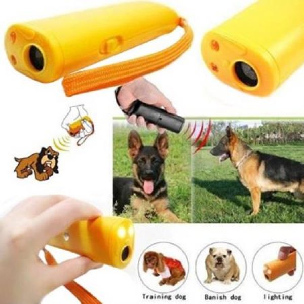 LUD 3 In 1 Anti Barking Stop BARK Ultrasonic Pet Dog Trainer Banish Training With LED - Yellow