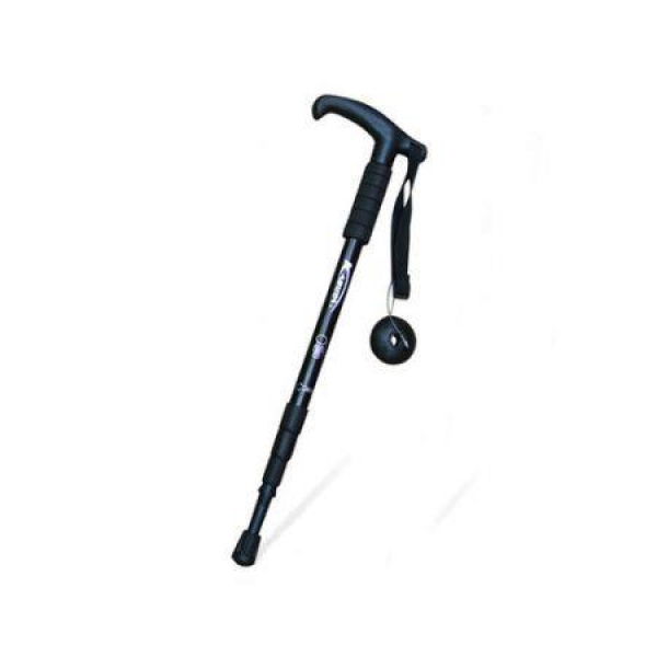 LUD Durable AntiShock Hiking Walking Stick Pole Retractable Adjustable Compass Black