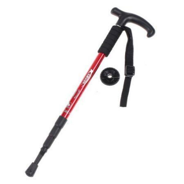 LUD Durable AntiShock Hiking Walking Stick Pole Retractable Adjustable Compass Red