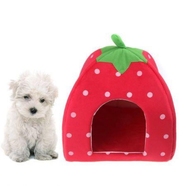 LUD Soft Strawberry Pet Warm Cushion Basket Red