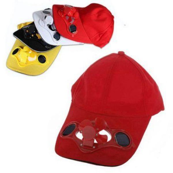 LUD Summer Sport Outdoor Hat Cap With Solar Sun Power Cool Fan Red