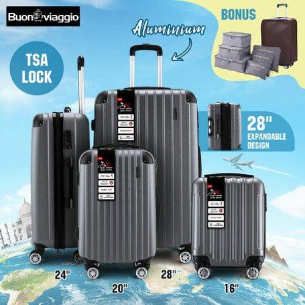 Luggage Travel Suitcase Set 4 Piece Carry On Traveller Checked Bag Hard Shell Lightweight Trolley TSA Lock Grey