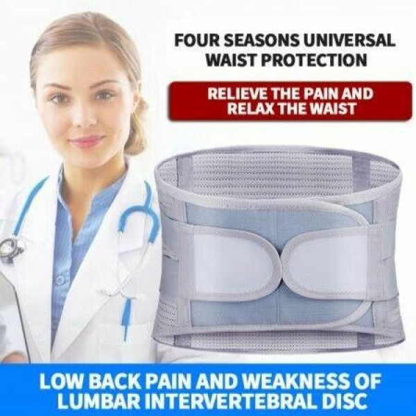 Lumbar Support Belt Orthopedic Strain Pain Relief Corset Back Spine Decompression Brace Self-heating Waist Protection - Size L Color Grey.