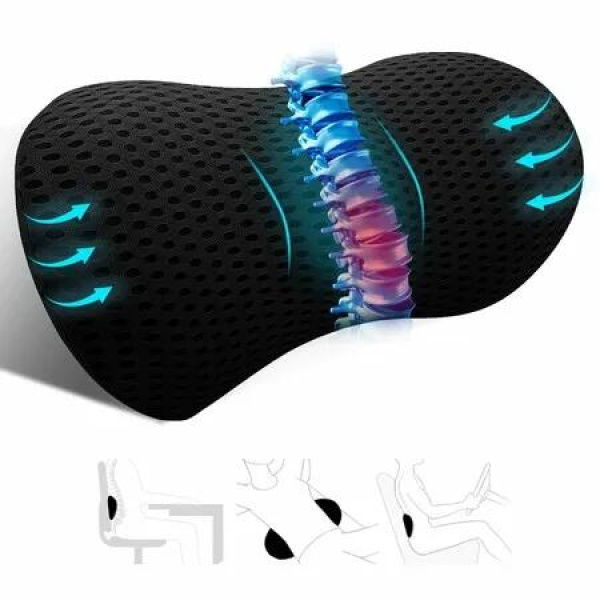 Lumbar Support Pillow Ergonomic Memory Foam Lumbar Pillow,Breathable Detachable Washable, Cushion Lower Back Pillow for Office Chairs, Car Seats (Black)