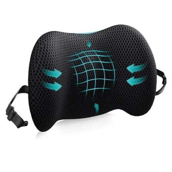 Lumbar Support Pillow for Office Chair Car Lumbar Pillow Lower Back Relief Memory Foam Back Cushion with 4D Mesh Cover Adjustable Straps