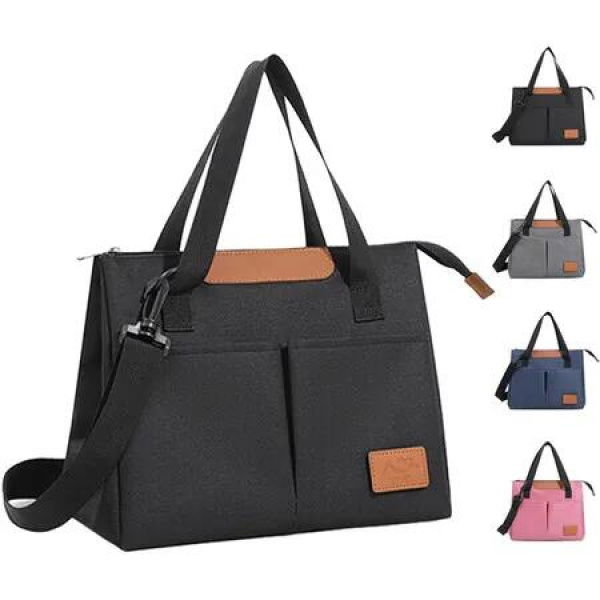 Lunch Bag Insulated Lunch Box Reusable Leakproof Large Spacious Cooler Tote for Women Men for Work Office Travel Picnic (Black)