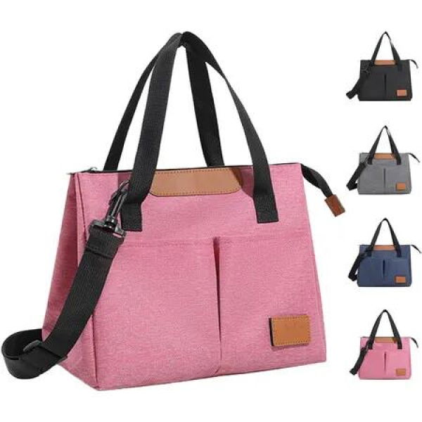 Lunch Bag Insulated Lunch Box Reusable Leakproof Large Spacious Cooler Tote for Women Men for Work Office Travel Picnic (Pink)