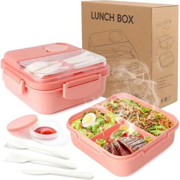 Lunch Bento Box With 3 Compartments,1400Ml Lunch Box With Cutlery Set,Portable Lunch Snack Boxes Food Containers For School Work Men Women Students
