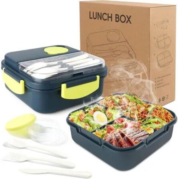 Lunch Bento Box With 3 Compartments,1400Ml Lunch Box With Cutlery Set,Portable Lunch Snack Boxes Food Containers For School Work Men Women Students