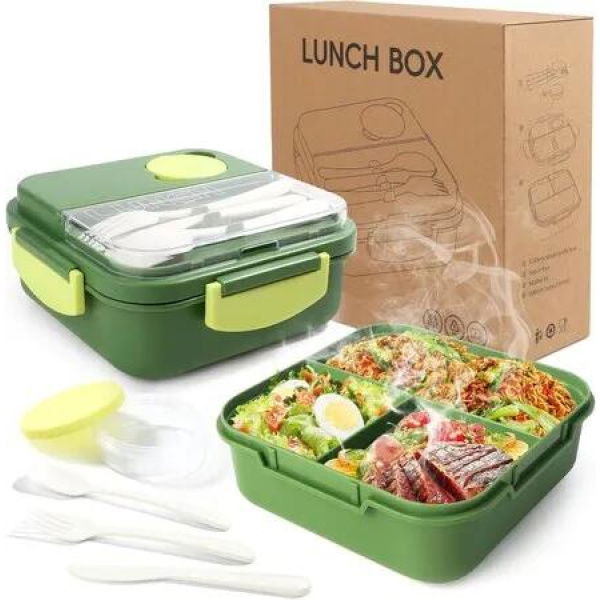Lunch Bento Box With 3 Compartments,1400Ml Lunch Box With Cutlery Set,Portable Lunch Snack Boxes Food Containers For School Work Men Women Students
