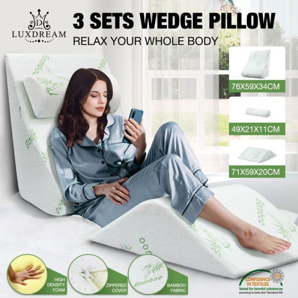 Luxdream 3 Pcs Foam Bed Wedge Pillow Headrest Leg Elevation Pillow Breathable Cover