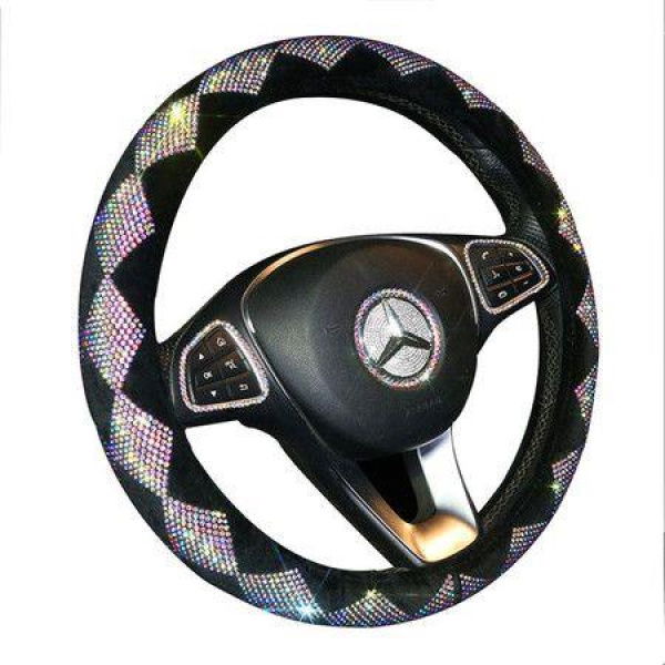 Luxurious Colorful Rhinestone Bling Leather Car Steering Wheel Cover Col. Rhombus Diamond - Universal Fit 15