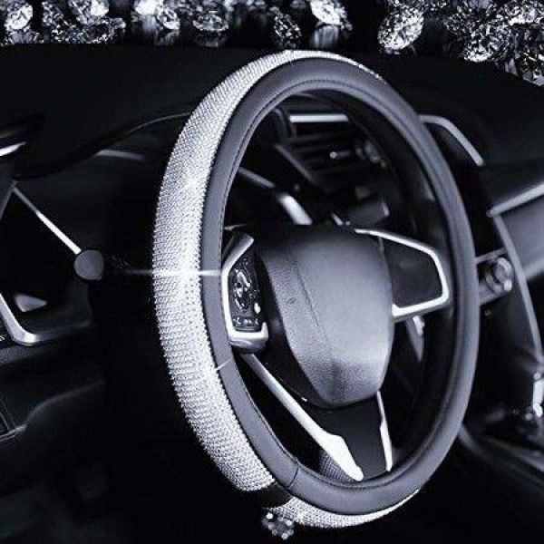 Luxurious Diamond Rhinestone Bling Leather Car Steering Wheel Cover - Universal Fit 15